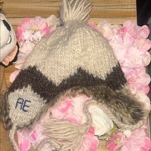 American Eagle Cozy Knit fur Hat with Tassels